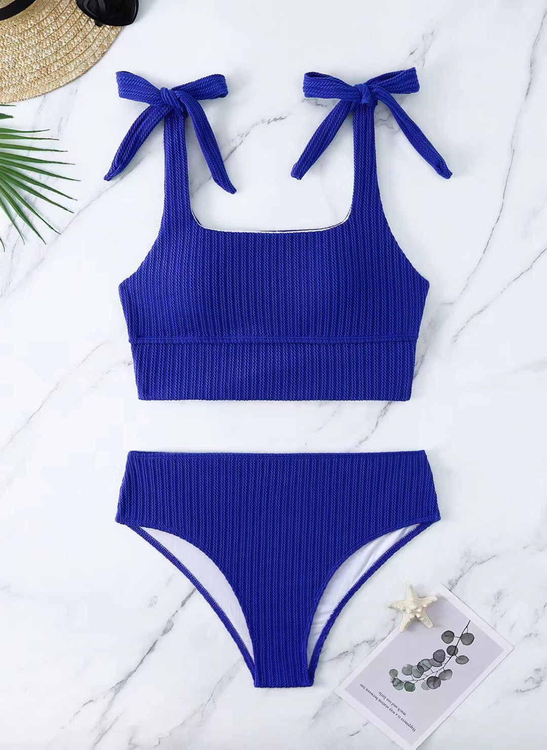 Damen Bikini-Set mit trendigem Rippdesign und verstellbaren Bindeträgern EB