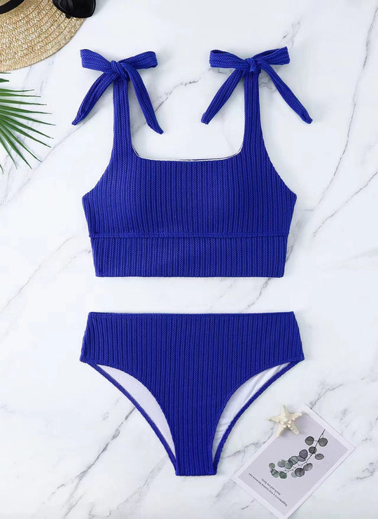 Damen Bikini-Set mit trendigem Rippdesign und verstellbaren Bindeträgern EB