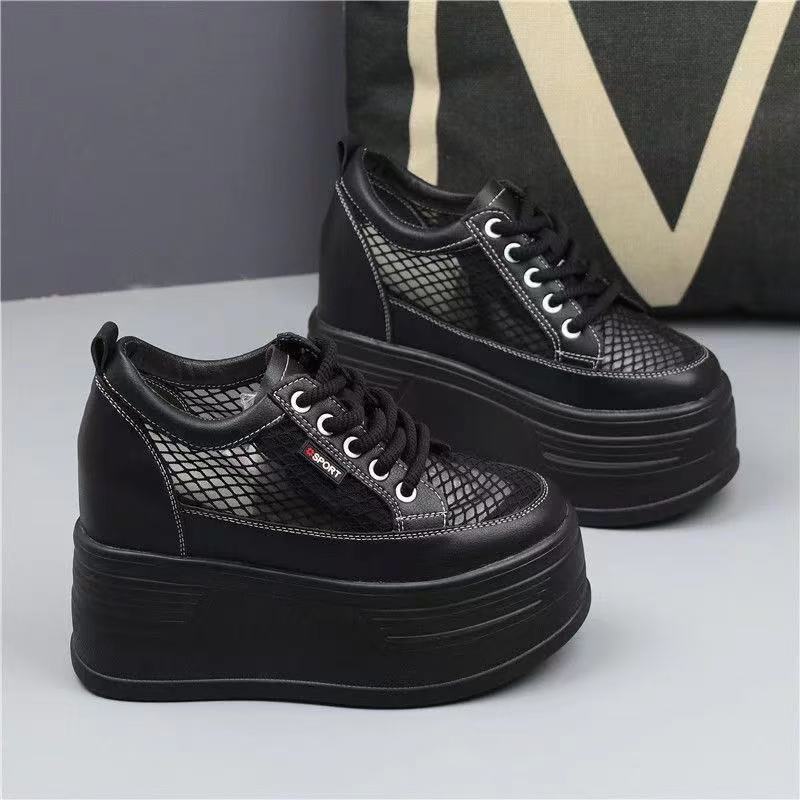 Damen Plateau Sneakers mit atmungsaktivem Netzdesign und rutschfester Sohle EB