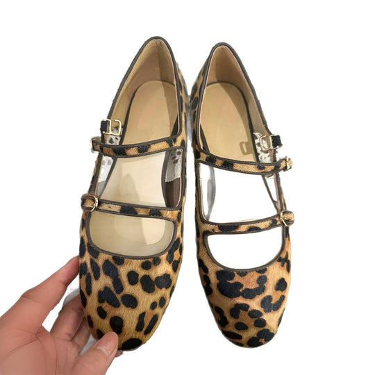 Damen Ballerina mit modischem Leopardenmuster und zweifachem Riemendesign EB