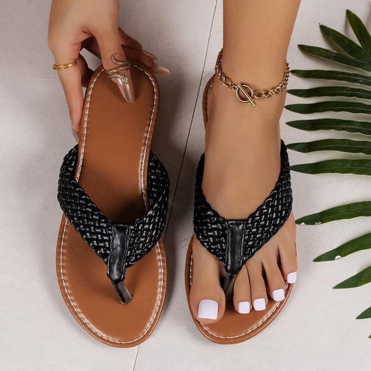 Damen geflochtene Zehentrenner-Sandalen EB
