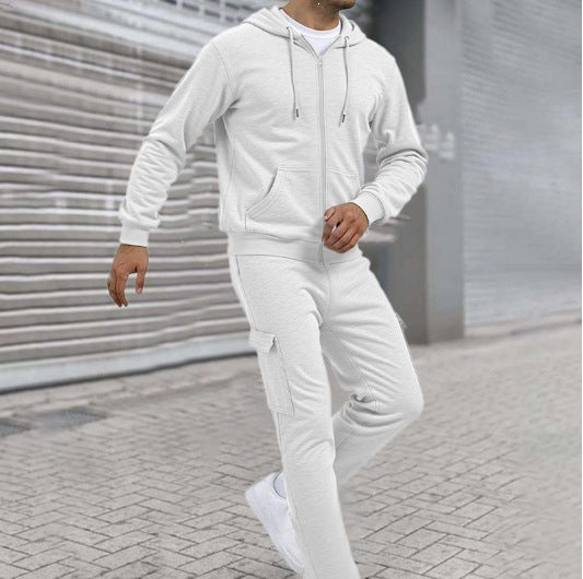Herren nan athletischer Zip-Sweatset mit Cargo-Jogginghose, ergonomischen Nähten und gerippten Bündchen EB