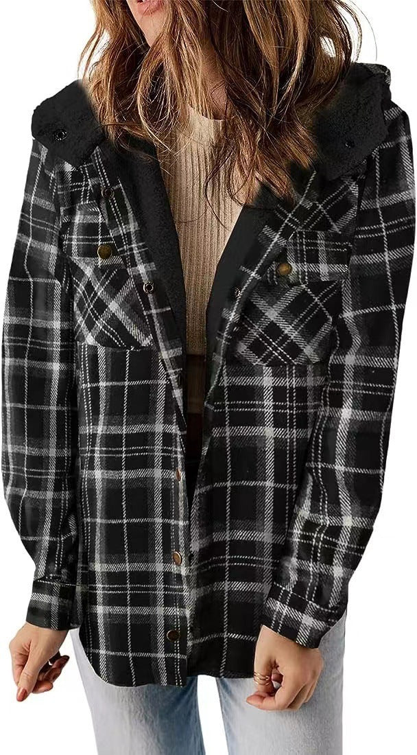 Damen Karierter Flanell-Jacke mit kuscheligem Innenfutter EB