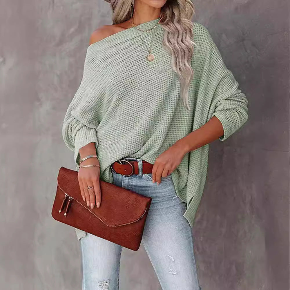 Damen lässiger Off-Shoulder Pullover im Strukturdesign EB