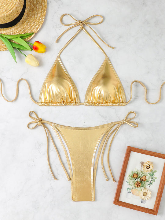 Damen Metallic Triangel-Bikini EB