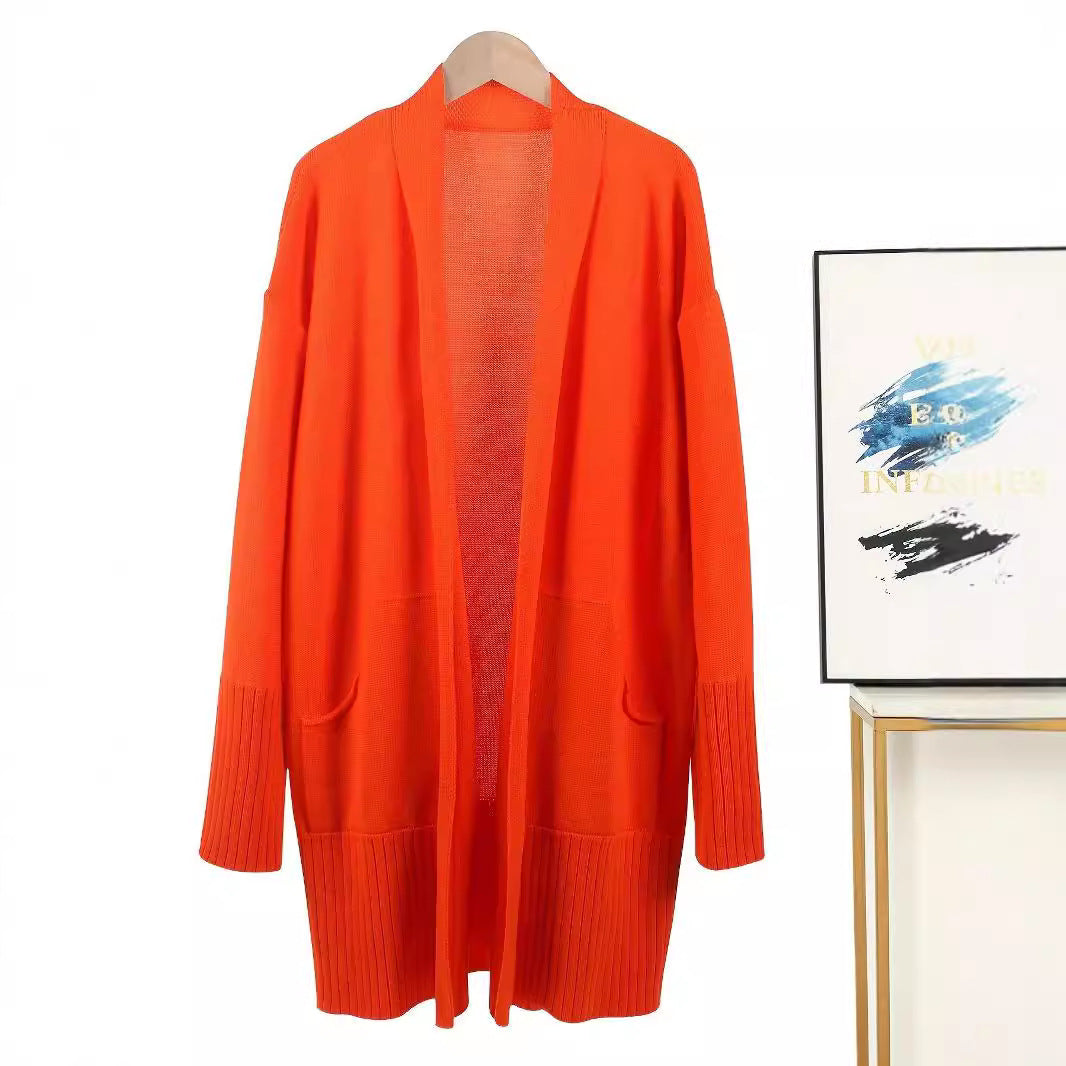Damen lässiger Strickcardigan mit offenen Vorderteilen und praktischen Taschen EB