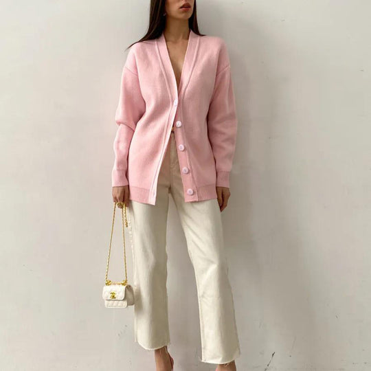 Damen Strick-Cardigan mit V-Ausschnitt und feiner Knopfleiste EB
