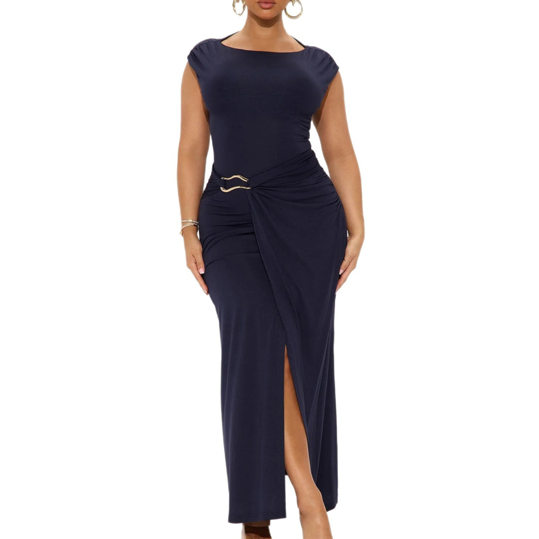 Damen Elegantes Wickelkleid mit seitlichem Schlitz und Gürtel EB