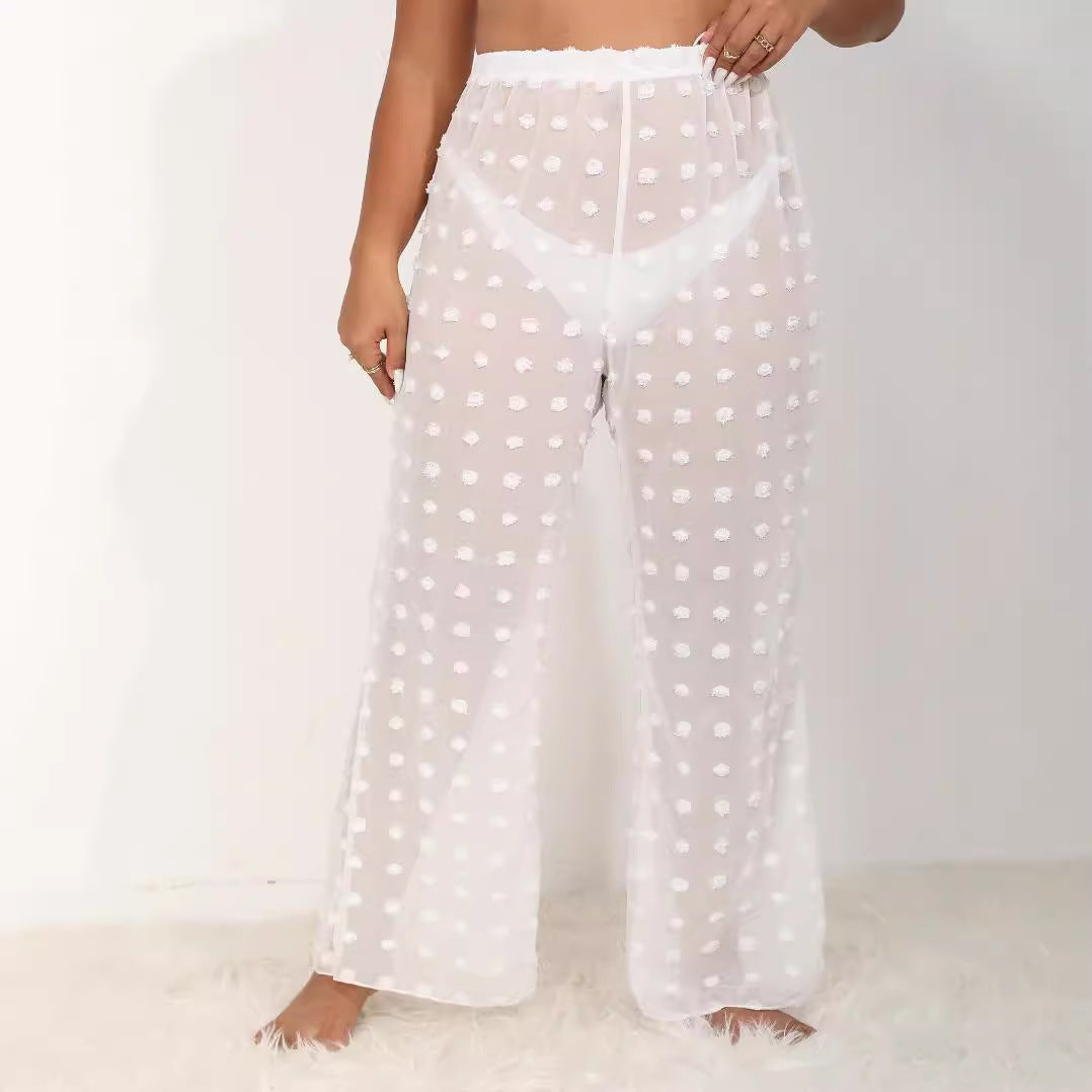 Damen luftige Strandhose mit voluminösen Pompom-Applikationen EB