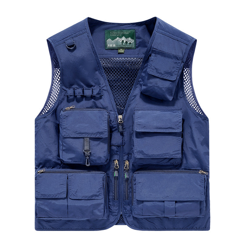 Herren multifunktionale Angler- und Utility‑Weste mit zahlreichen Reißverschluss- und Kletttaschen sowie Mesh-Innenfutter EB