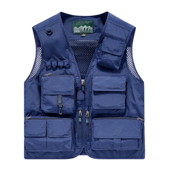 Herren multifunktionale Angler- und Utility‑Weste mit zahlreichen Reißverschluss- und Kletttaschen sowie Mesh-Innenfutter EB