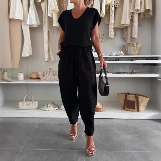 Damen lässiger Jumpsuit mit elastischem Bund und praktischen Taschen EB