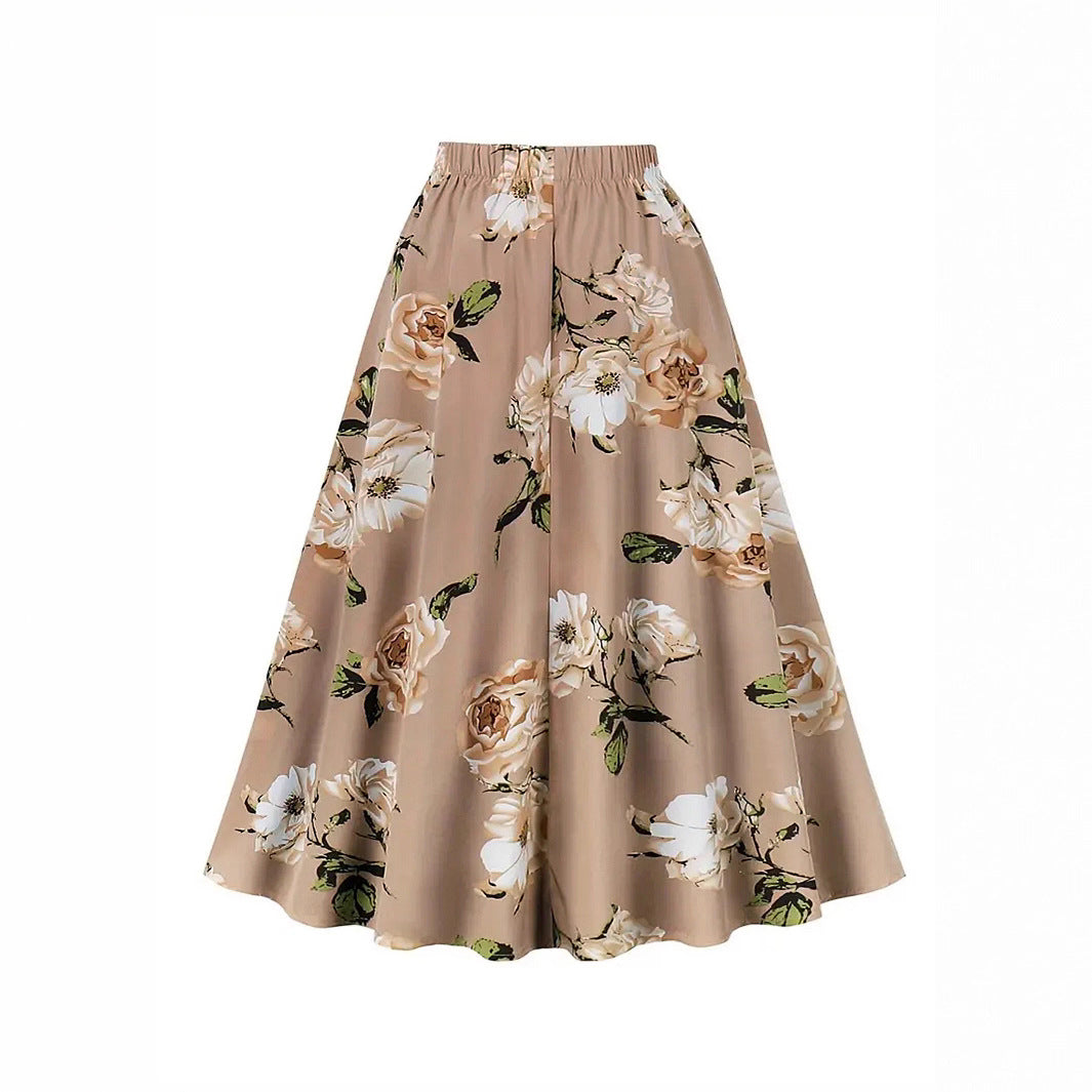 Damen Maxi-Rock mit floralem Muster und taillierter Schleife EB