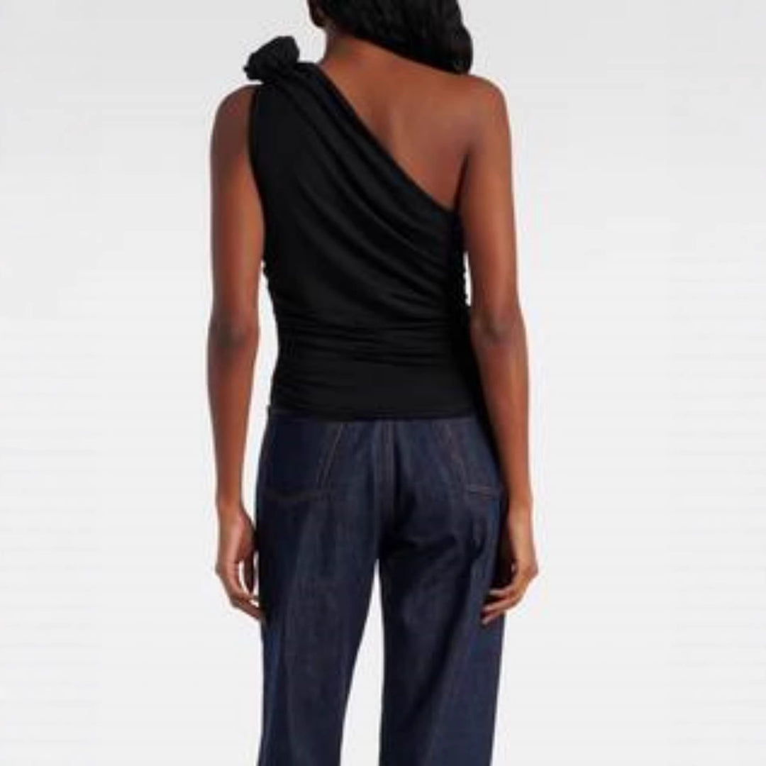 Damen asymmetrisches Top mit Raffungen und floralem Detail EB