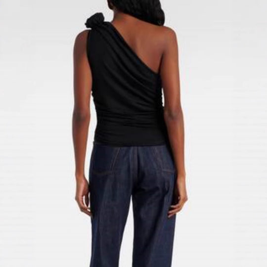 Damen asymmetrisches Top mit Raffungen und floralem Detail EB