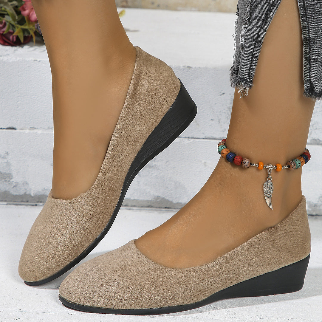 Damen Komfort-Keilabsatz-Ballerina aus Veloursleder EB