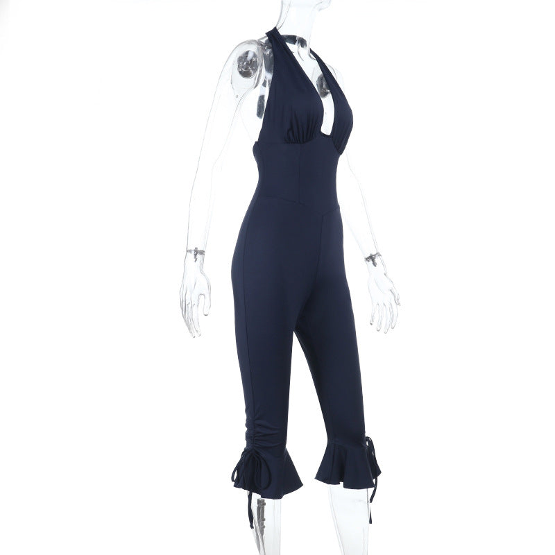 Damen Eleganter Jumpsuit mit hochgeschlossenem Design und Rüschendetails EB