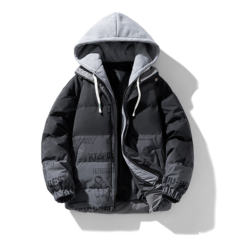 Herren Stepp-Winterjacke mit Kapuze und Printdetails EB