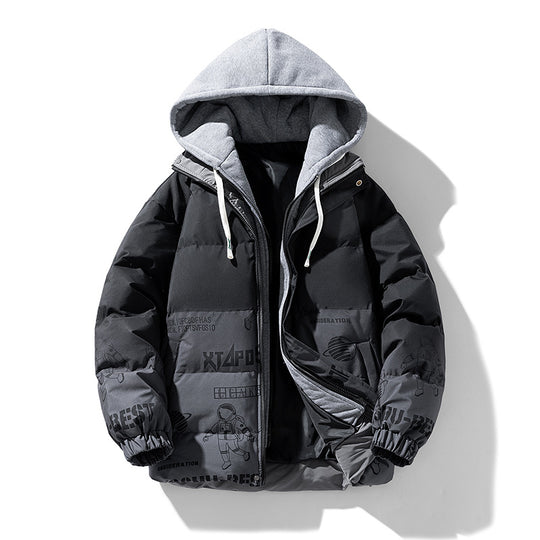 Herren Stepp-Winterjacke mit Kapuze und Printdetails EB