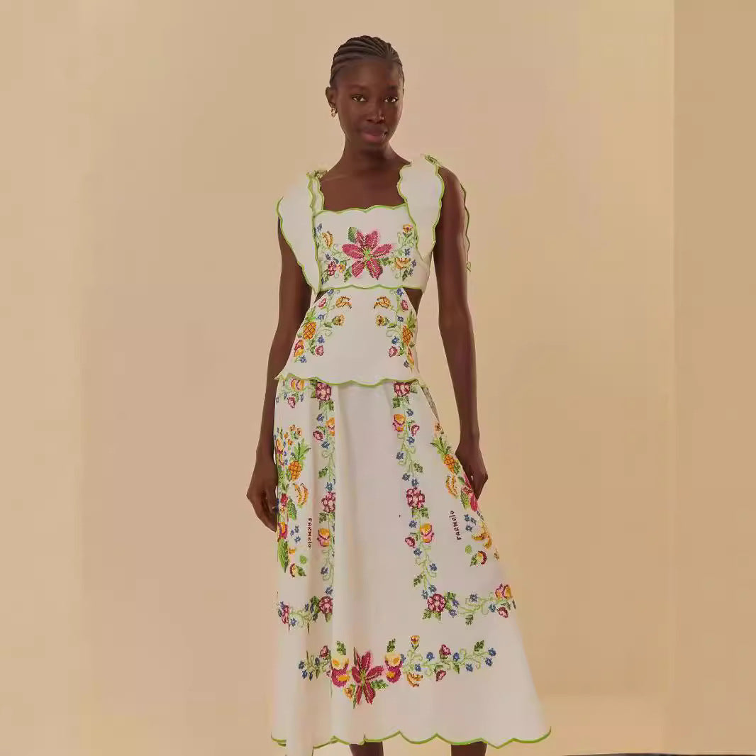 Damen Sommerkleid mit aufwendiger floralem Stickdesign EB