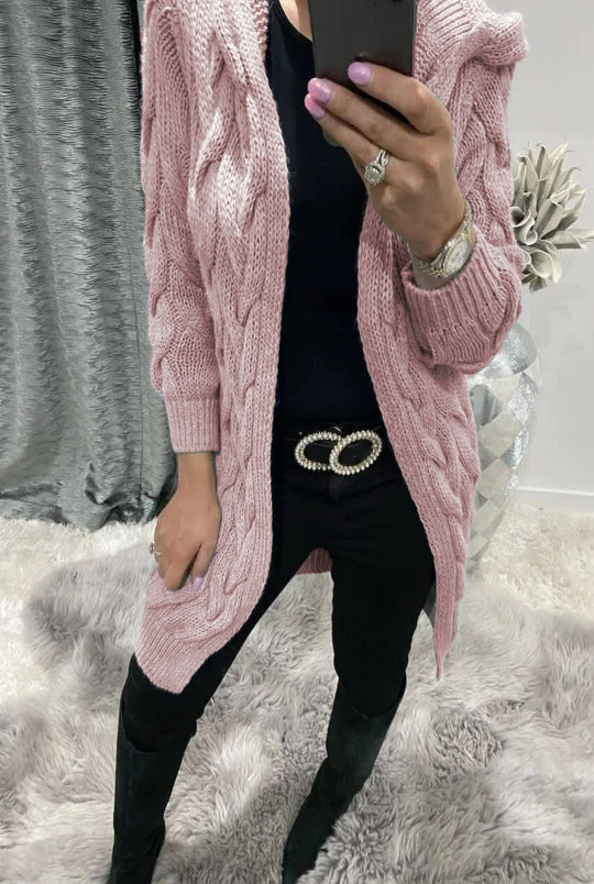 Damen Lange Strickjacke mit hochwertigem Zopfmuster und lässigem Schnitt EB