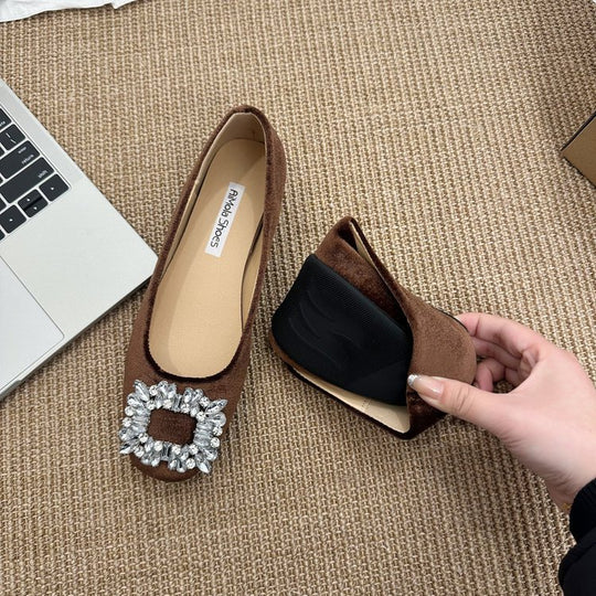 Damen raffinierte Ballerinas mit funkelndem Schmuckdetail und flexiblem Fußbett EB