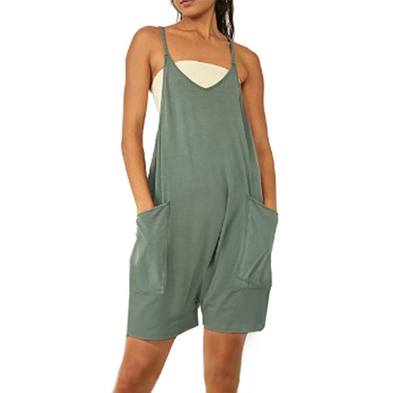 Damen Lässiger Jumpsuit mit tiefem Ausschnitt und praktischen Taschen EB