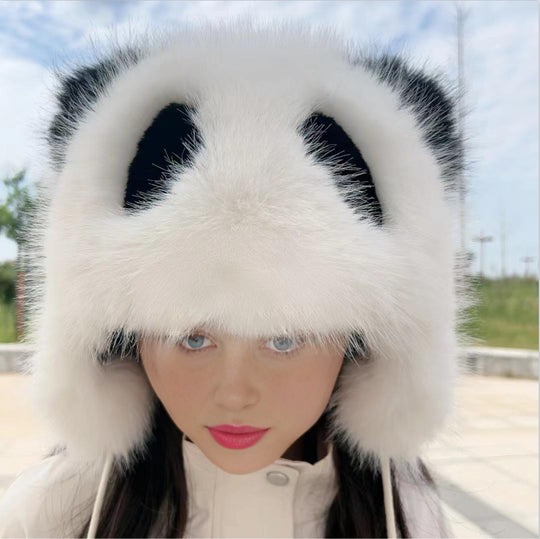 Damen Kuscheliger Panda-Mütze mit trendigen Ohren EB