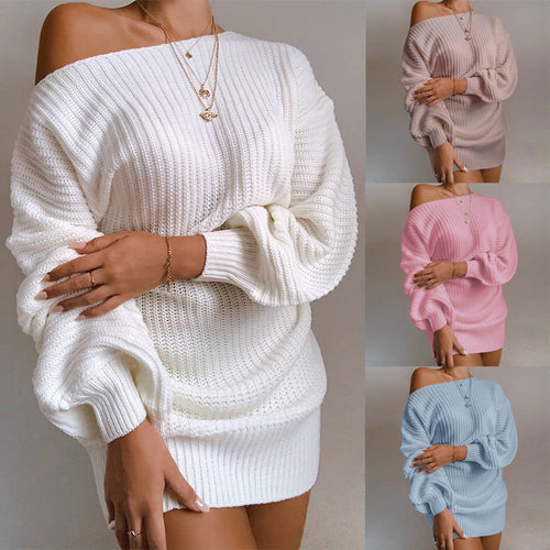 Damen Oversized Strickkleid mit offener Schulter und lässigem Schnitt EB