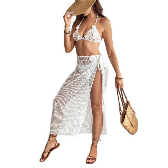 Damen Häkel-Bikini-Set mit transparentem Maxirock EB
