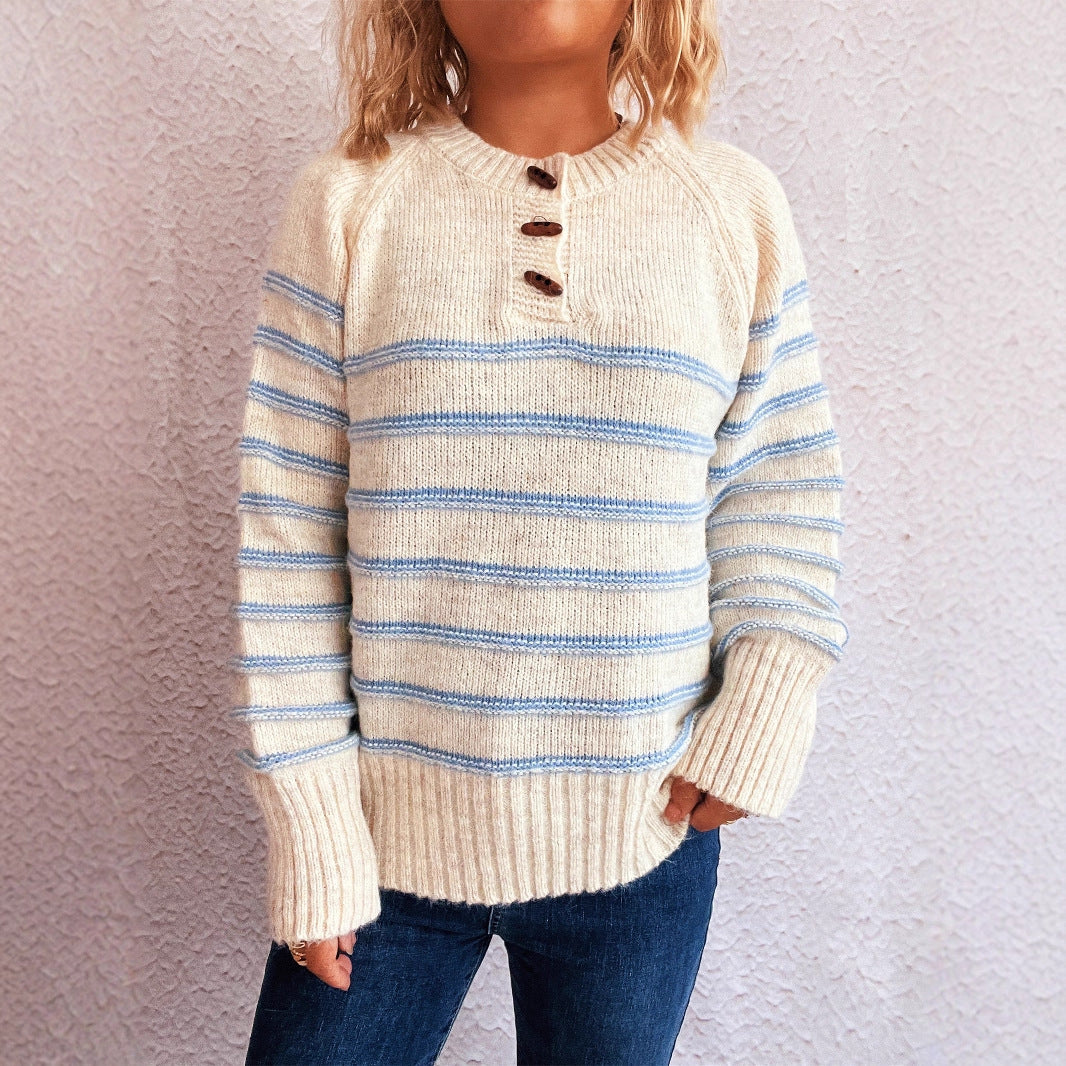 Damen Strickpullover mit weitem Schnitt und modischem Streifenmuster EB