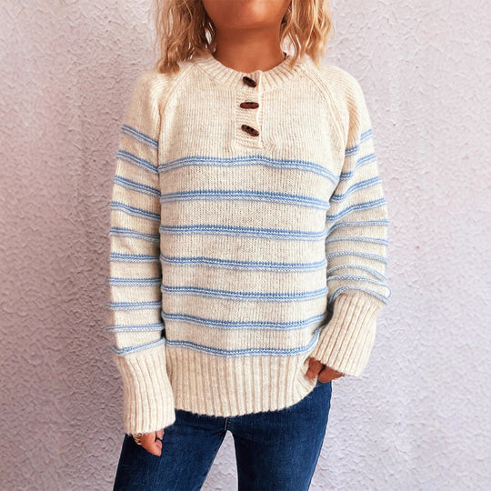 Damen Strickpullover mit weitem Schnitt und modischem Streifenmuster EB