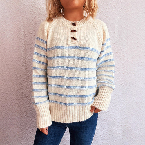 Damen Strickpullover mit weitem Schnitt und modischem Streifenmuster EB