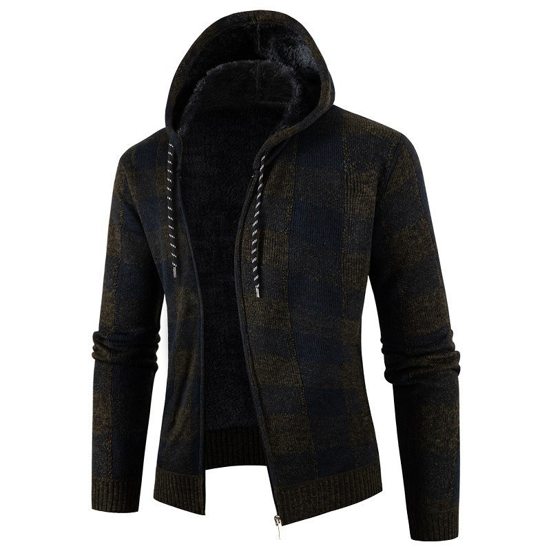 Herren Fleece-Kapuzenjacke mit Karomuster und weichem Innenfutter EB