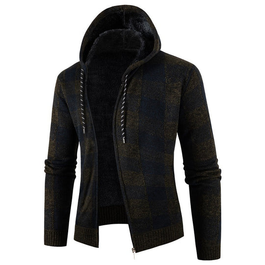 Herren Fleece-Kapuzenjacke mit Karomuster und weichem Innenfutter EB