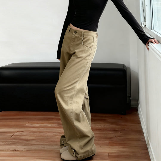Damenweite Baumwollhosen mit weitem Bein und praktischen Taschen EB