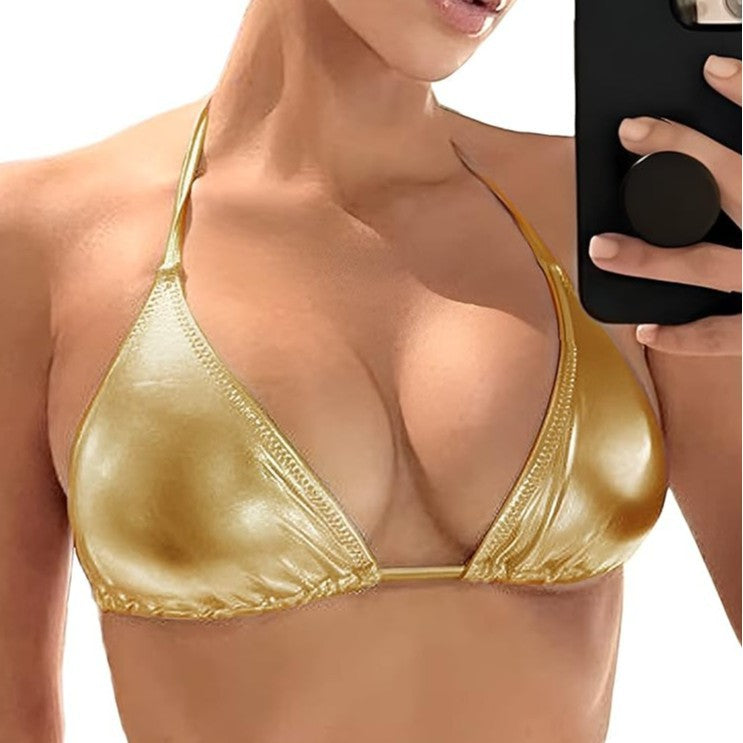 Damen Triangel-Bikini-Oberteil aus glänzendem Material mit verstellbaren Trägern und raffiniertem Design EB