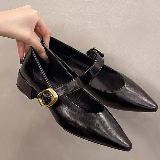 Damen elegante Ballerinas mit dekorativem Riemchen und goldener Schnalle EB