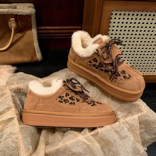Damen Sneakers mit fellgefüttertem Innenfutter und Leopardenmuster EB