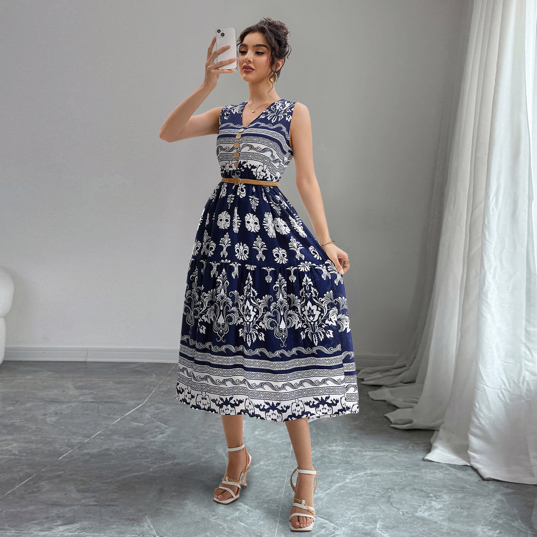 Damen Midi-Kleid mit Knopfleiste und traumhaftem Muster EB