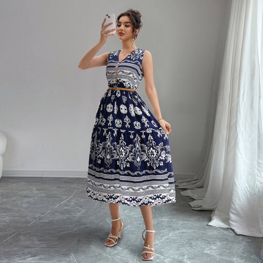 Damen Midi-Kleid mit Knopfleiste und traumhaftem Muster EB