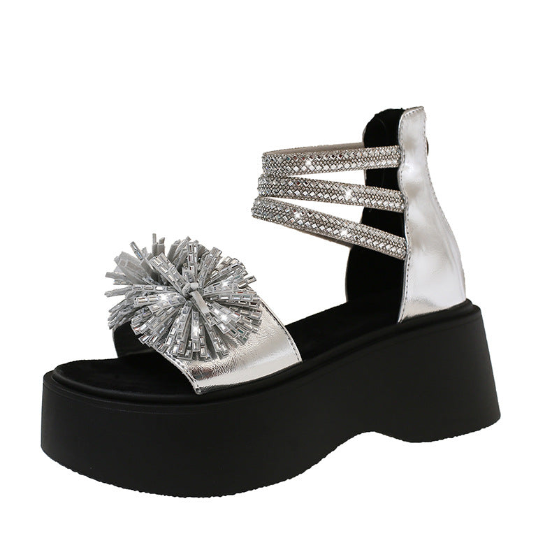 Damen Glamouröse Plateau-Sandaletten mit funkelndem Dekor und Riemen-Design EB