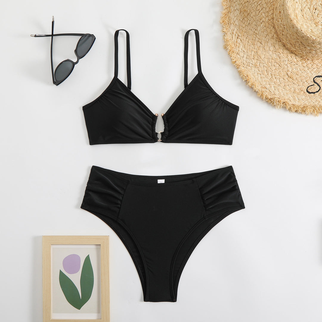 Damen modischer Triangel-Bikini mit seitlichen Raffungen EB