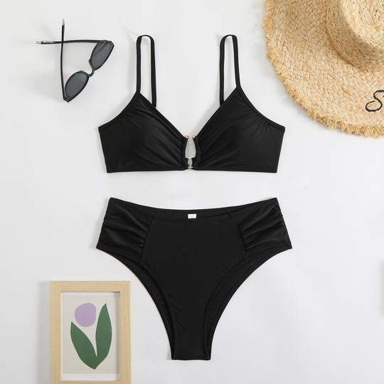 Damen modischer Triangel-Bikini mit seitlichen Raffungen EB