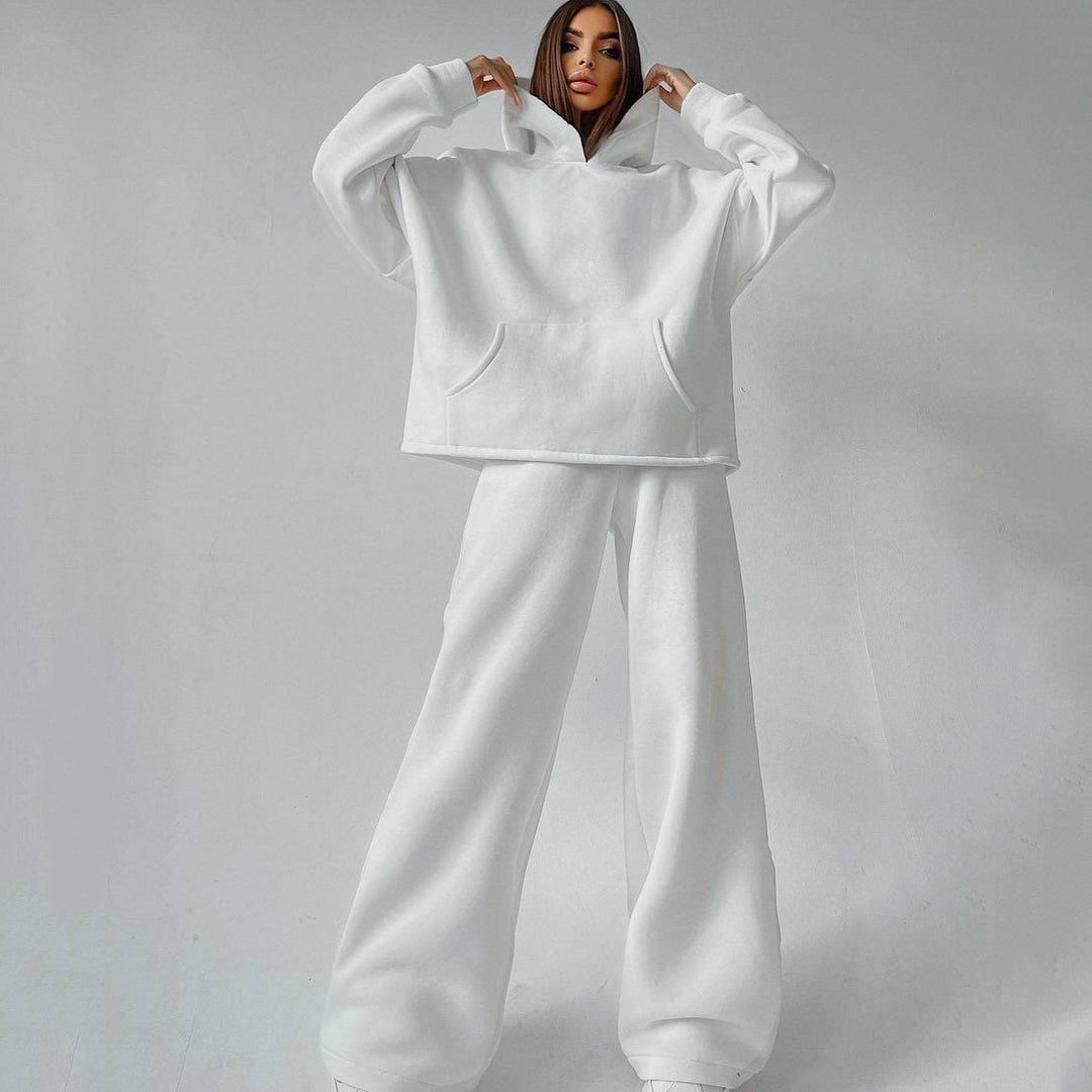 Damen zweiteiliges Lounge-Set mit sculpting High Waist Palazzohose und oversized Kapuzenhoodie EB