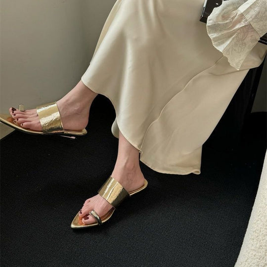 Damen elegante Open-Toe Mules mit spitzem Design EB