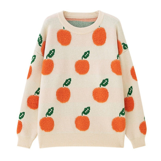 Damen Strickpullover mit verspieltem Obstdesign EB