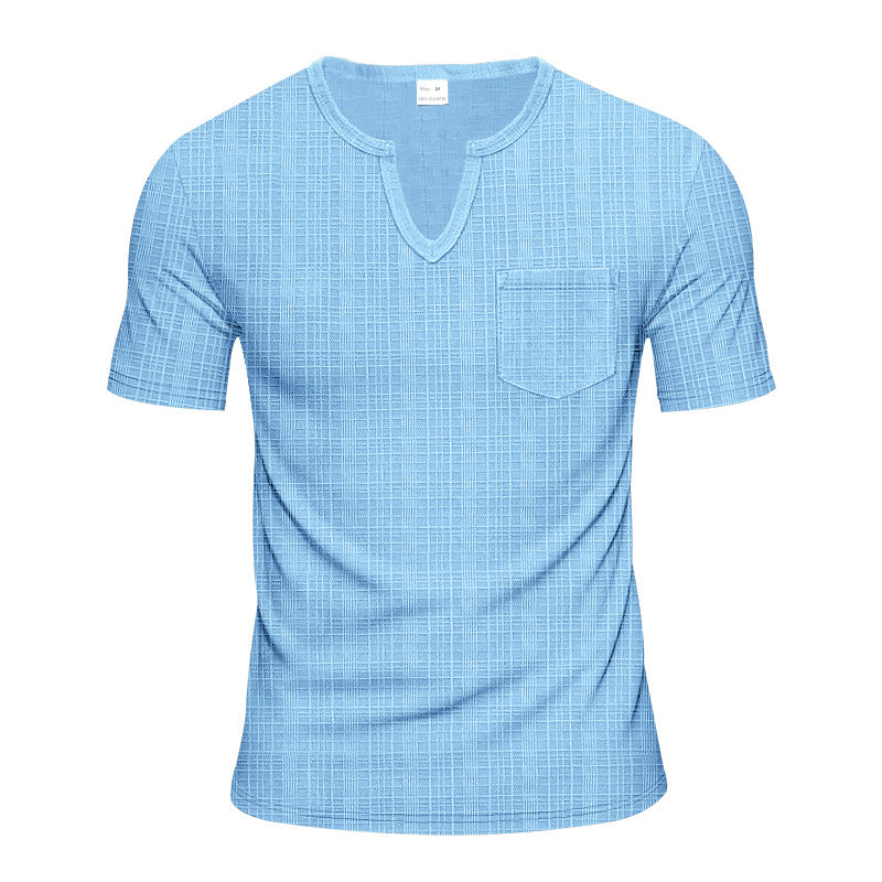 Herren Kurzarm-Henley-T-Shirt mit modernem V-Ausschnitt und praktischer Brusttasche EB