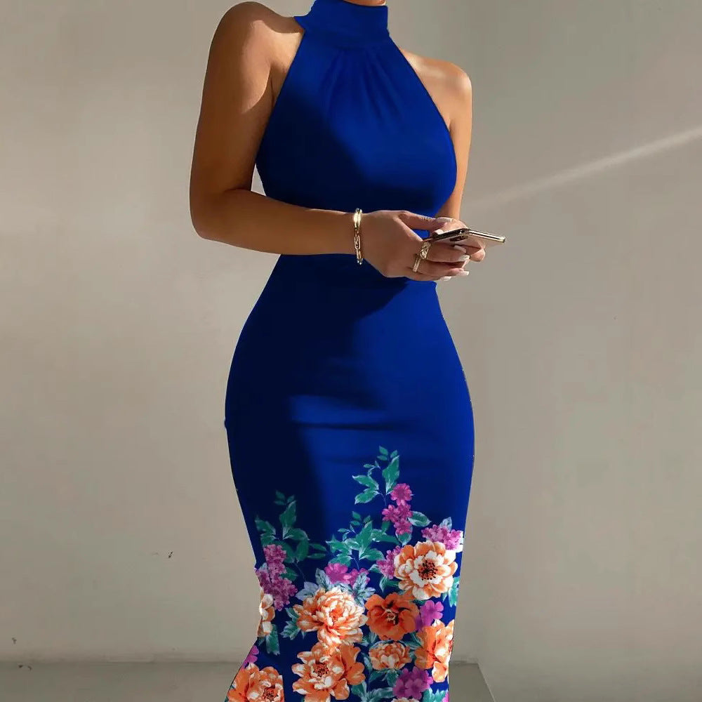 Damen Figurschmeichelndes Maxikleid mit hochgeschlossenem Ausschnitt und modernem Streifenmuster EB