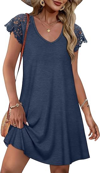 Damen Sommerkleid mit eleganten Spitzenärmeln und floralem Muster EB